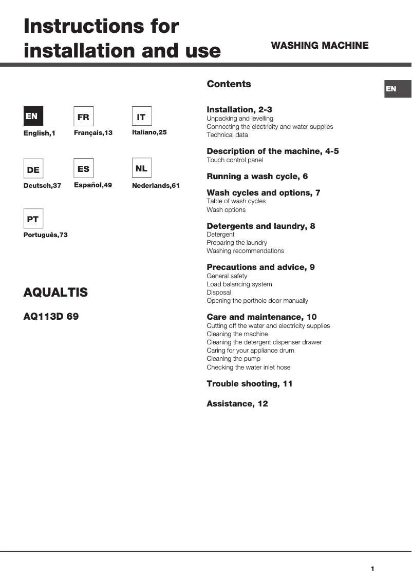 First page image of the manual for AQ113D 69