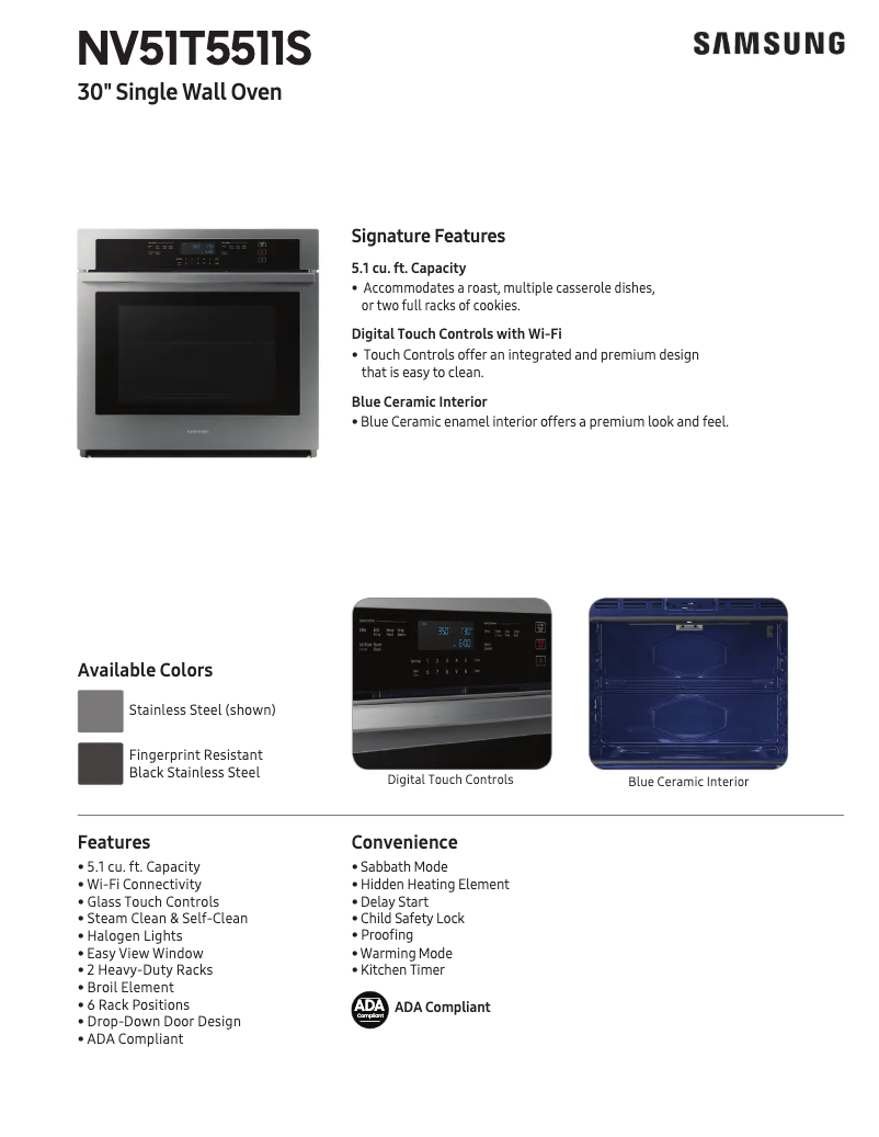 Page 1 of the manual Technical Sheet Samsung NV51T5511SS