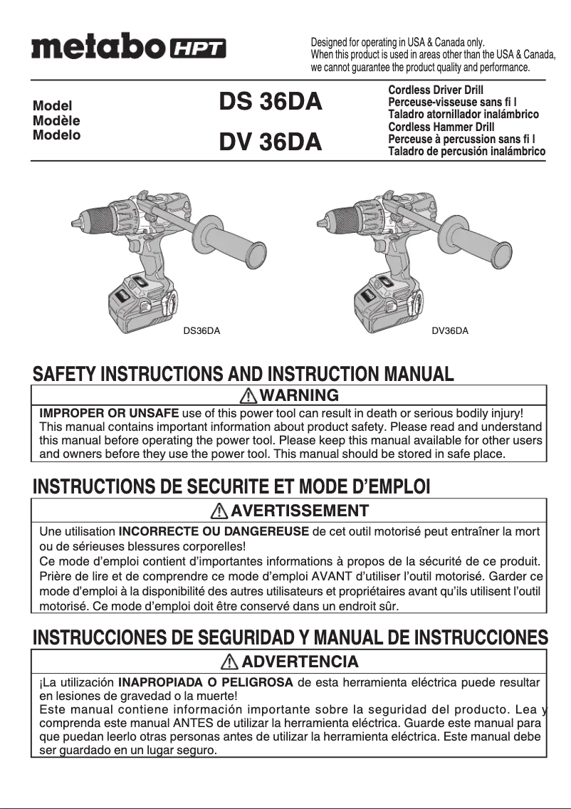 Page 1 of the manual User Manual HiKOKI D S36DA