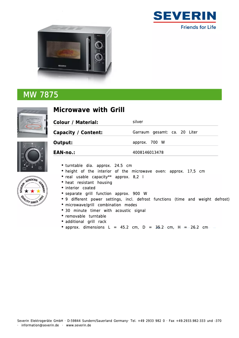 First page image of the manual for MW 7875