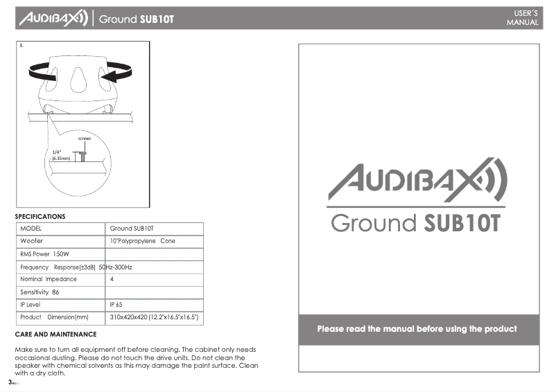 Page 1 of the manual User Manual Audibax Ground Sub 10T