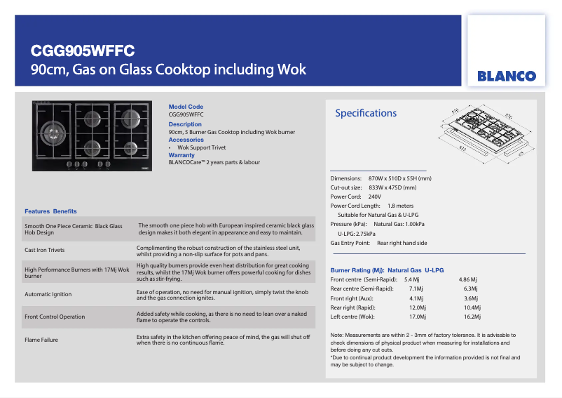 First page image of the manual for CGG905WFFC