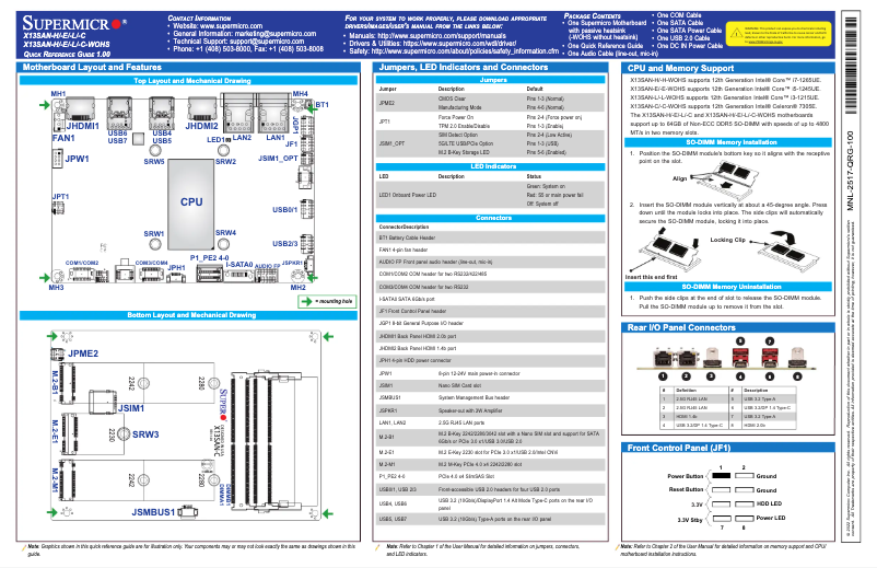 Page 1 of the manual Quick Start Guide Supermicro X13SAN-C