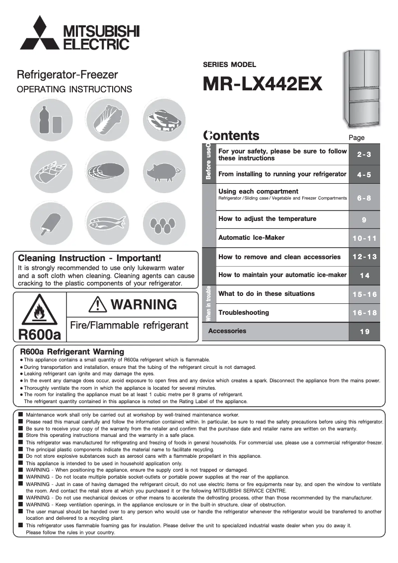 Page 1 of the manual User Manual Mitsubishi MR-LX442EX