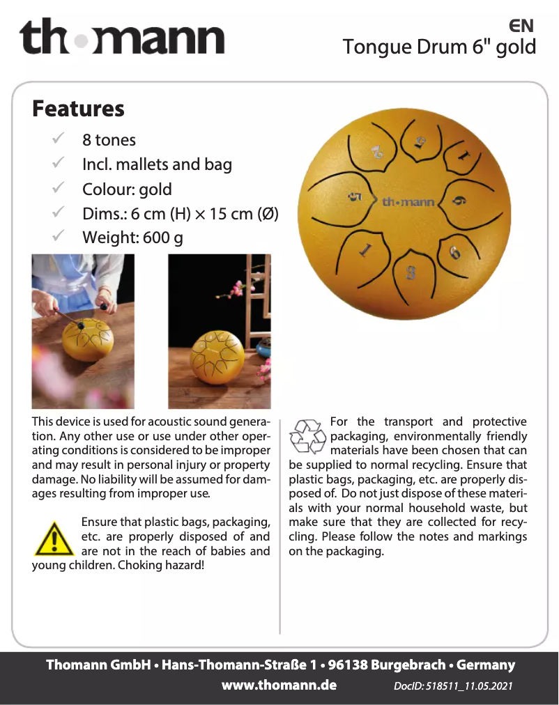 Image de la première page du manuel de l'appareil Tongue Drum 6
