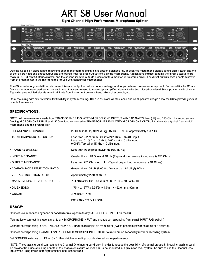 First page image of the manual for S8