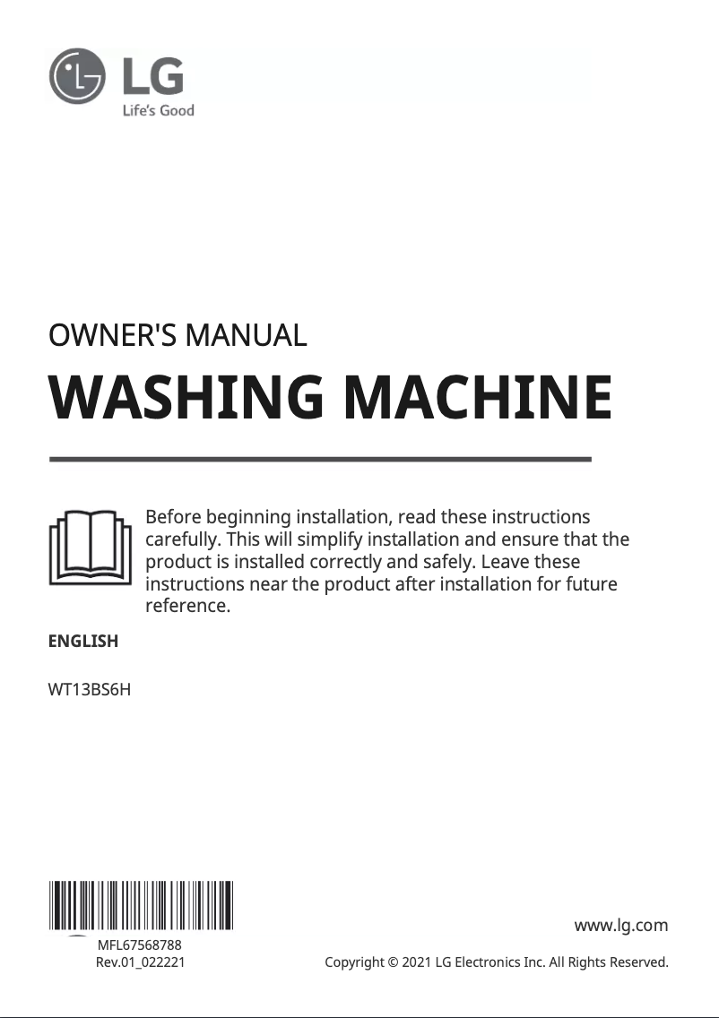 First page image of the manual for WT13BS6H