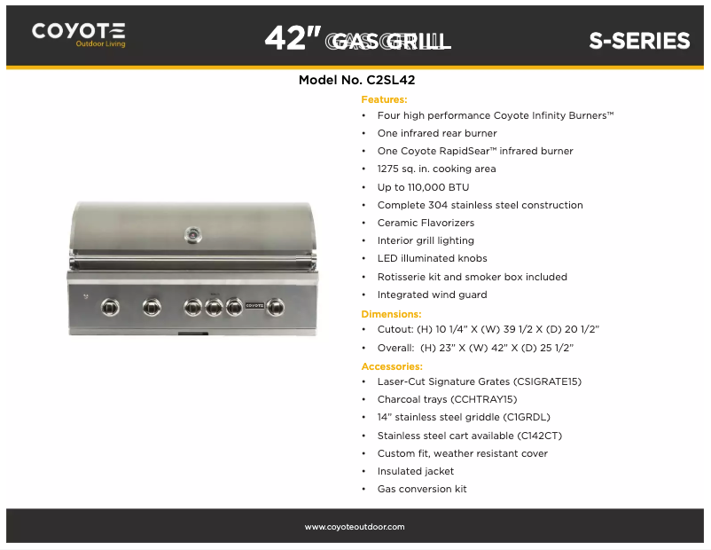 Page 1 of the manual Technical Sheet Coyote C2SL42NG