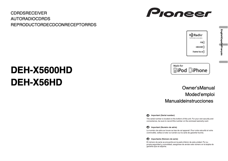 Page 1 of the manual User Manual Pioneer DEH-X5600HD
