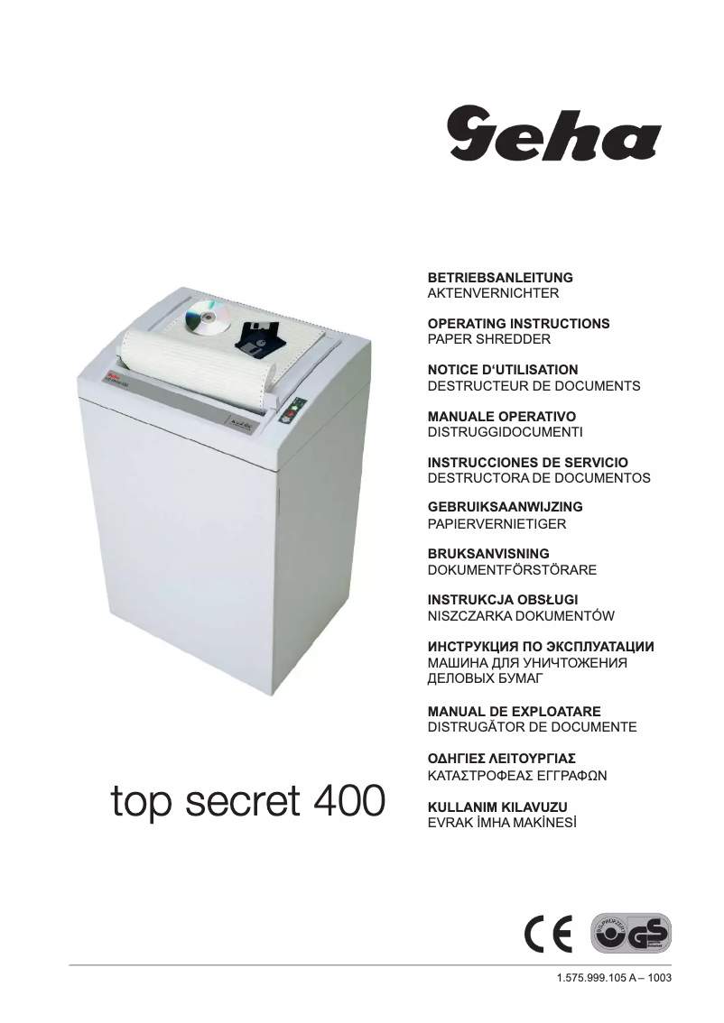 First page image of the manual for Top Secret 400 S6
