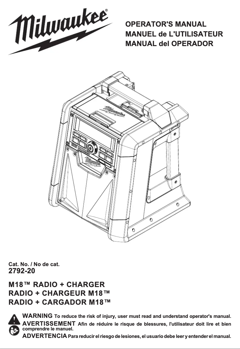 Page 1 of the manual User Manual Milwaukee 2792-20