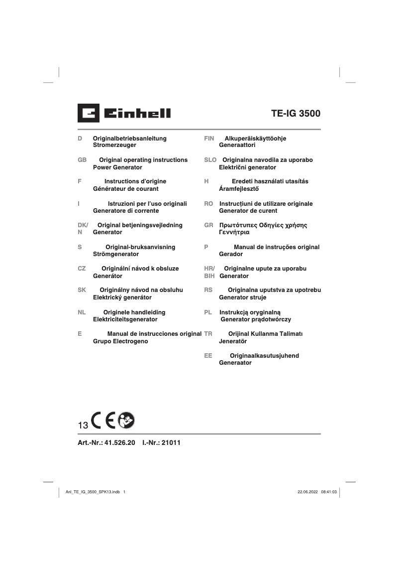 First page image of the manual for TE-IG 3500