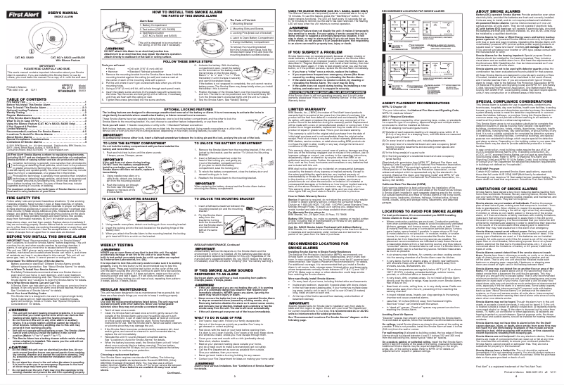 Page 1 of the manual User Manual First Alert SA300