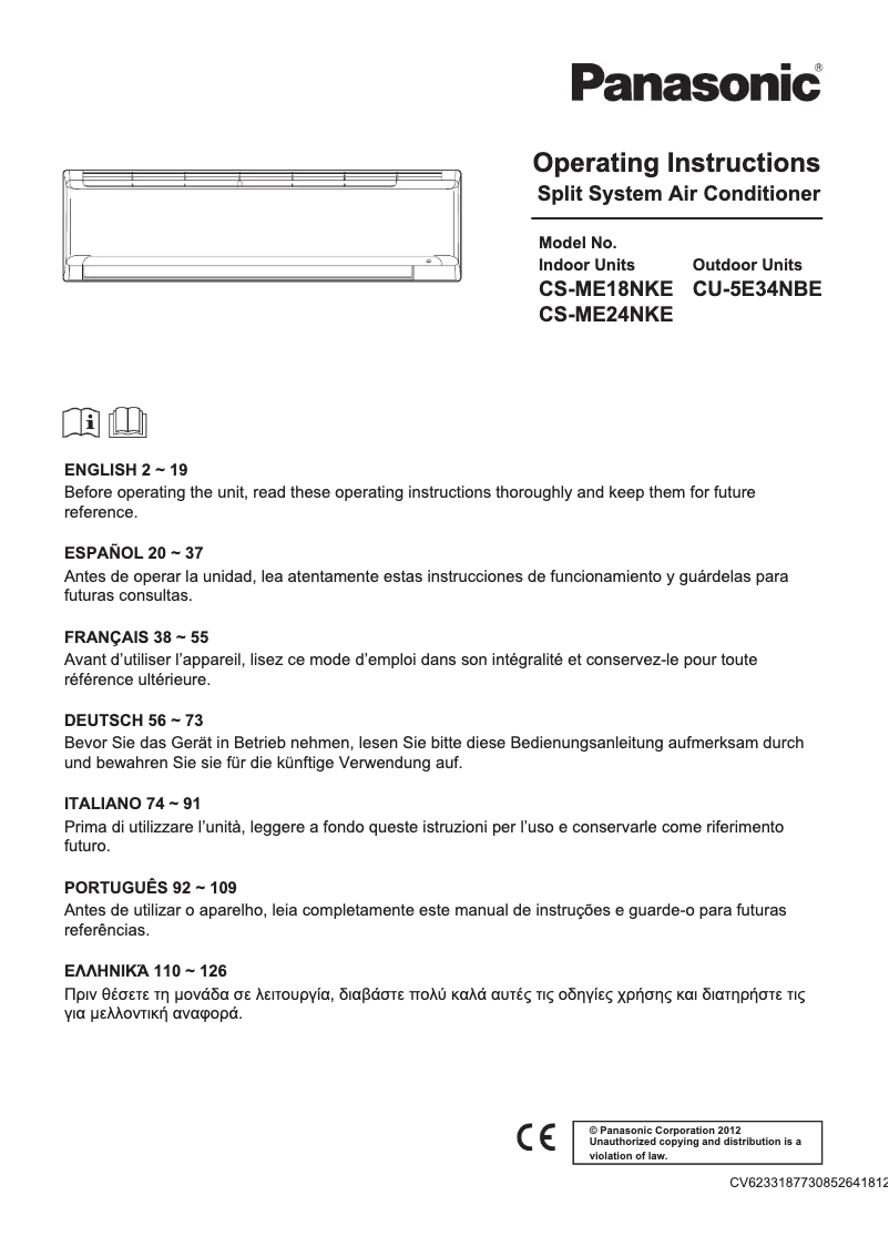 Page 1 of the manual User Manual Panasonic CS-ME18NKE