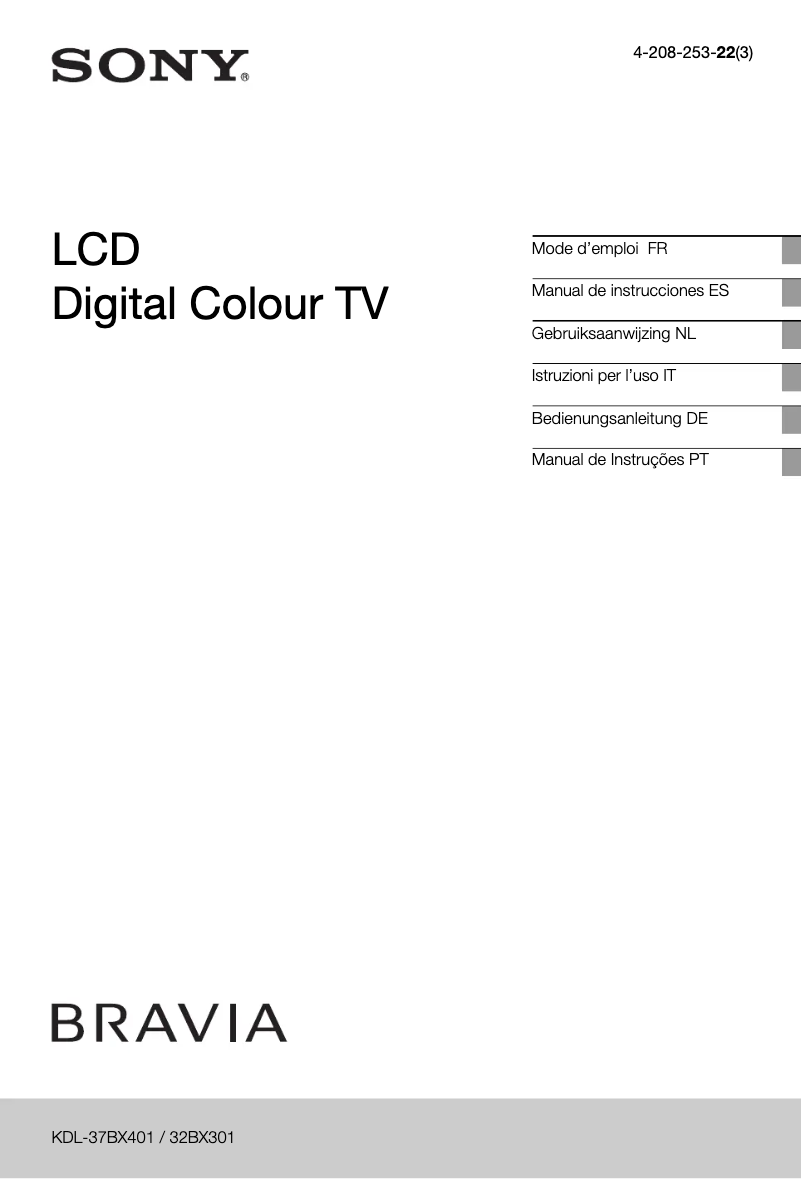 Page 1 of the manual User Manual Sony Bravia KDL-37BX401