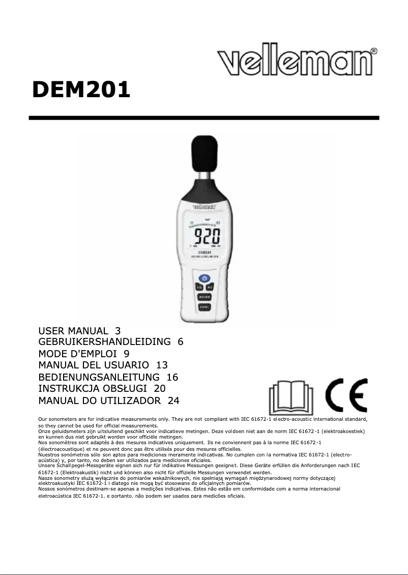 First page image of the manual for DEM201