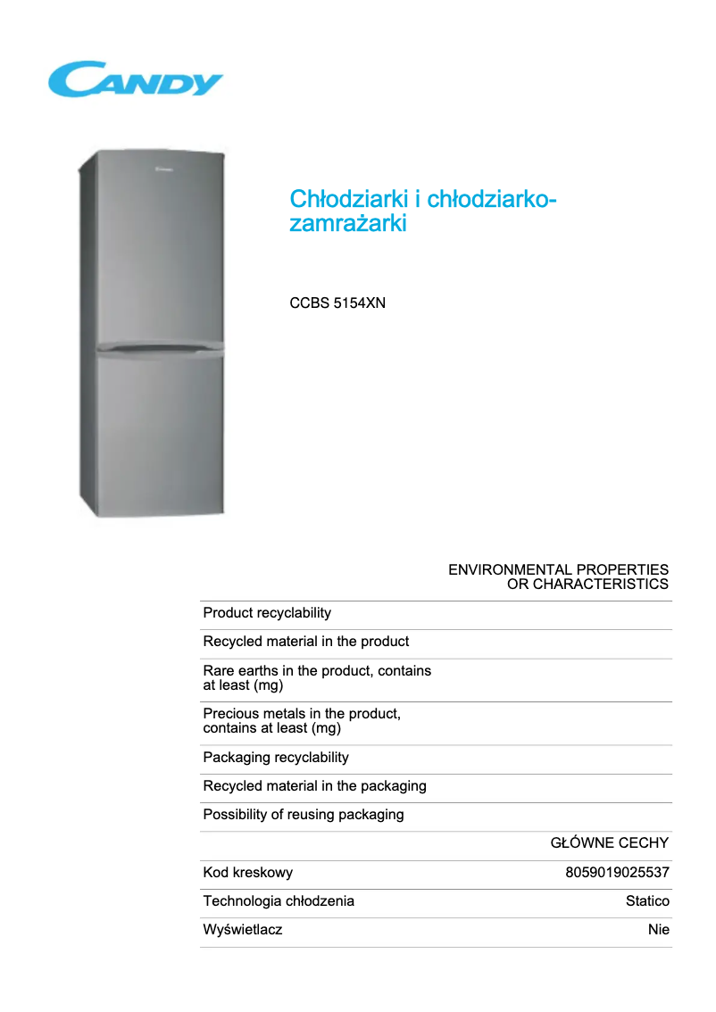 First page image of the manual for CCBS 5154XN