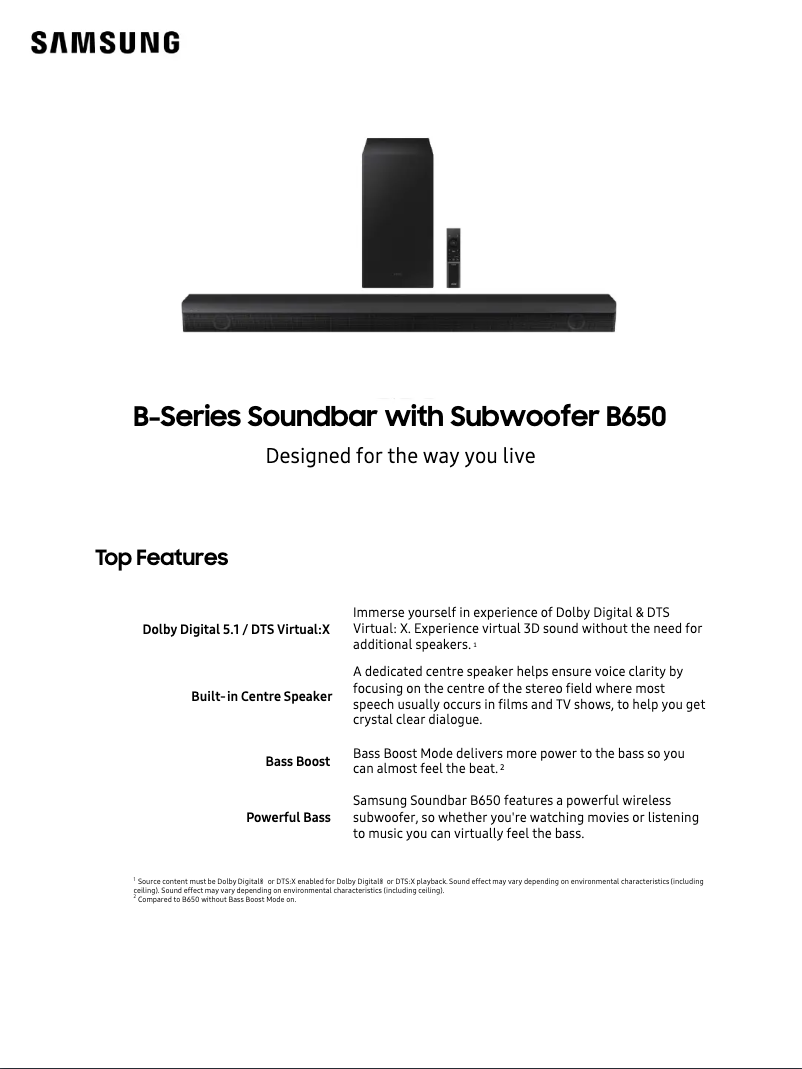 Page 1 of the manual Technical Sheet Samsung HW-B650