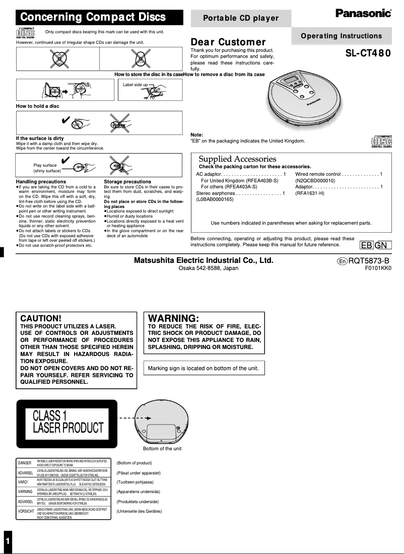 First page image of the manual for SL-CT480