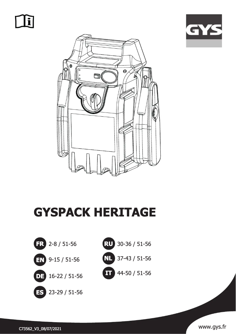 First page image of the manual for Gyspack Heritage