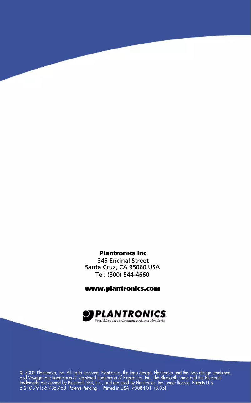 Page 1 de la notice Manuel utilisateur Plantronics Voyager 510S