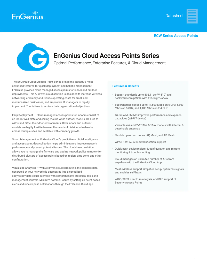 Page 1 of the manual Technical Sheet EnGenius EWS850-FIT