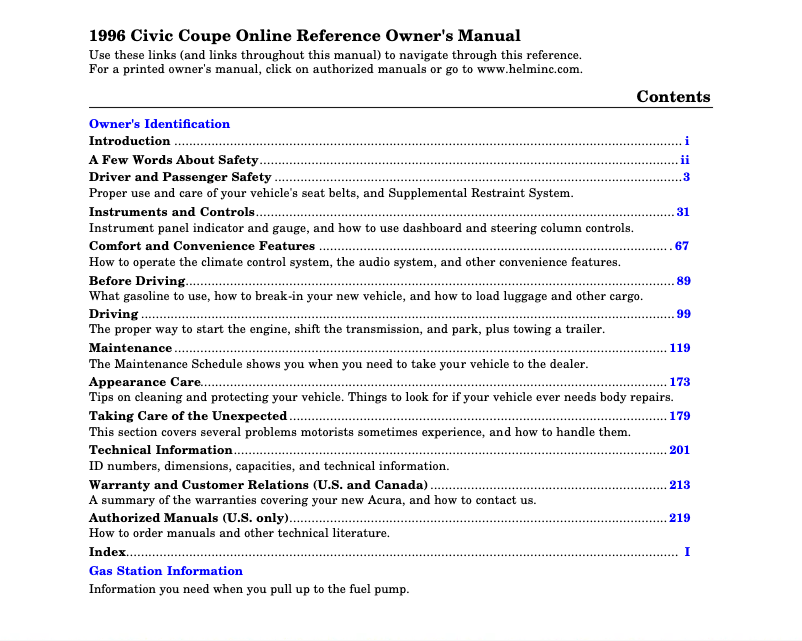 Page 1 of the manual User Manual Honda Civic Hatchback (1996)