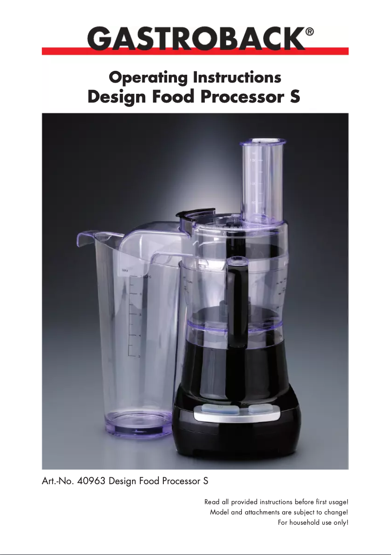 Page 1 of the manual User Manual Gastroback Design Food Processor S