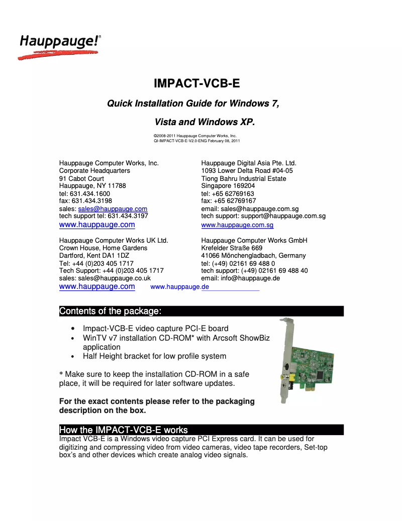 Page 1 of the manual User Manual Hauppauge Impact-VCB-e
