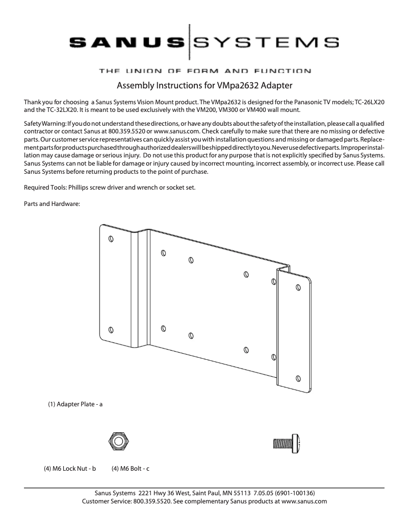 Page 1 of the manual User Manual Sanus VMpa2632