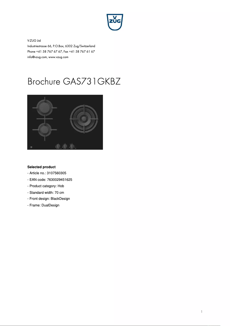 First page image of the manual for GAS731GKBZ