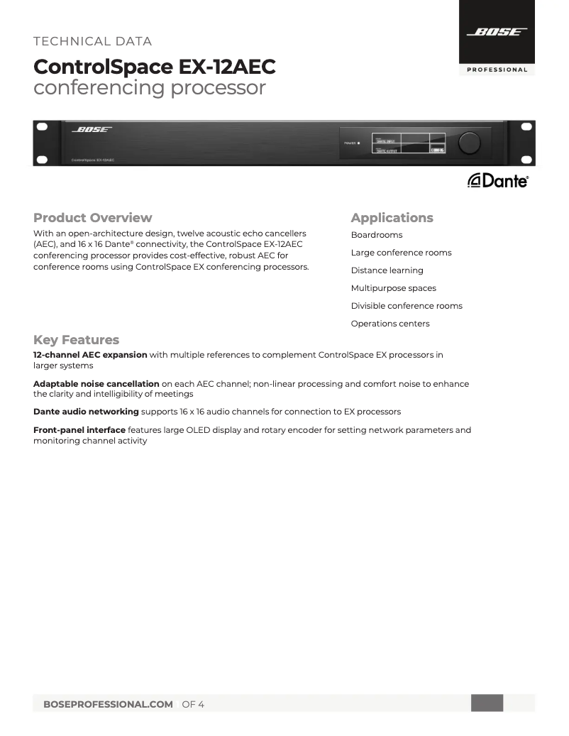 Page 1 de la notice Fiche technique Bose ControlSpace EX-12AEC