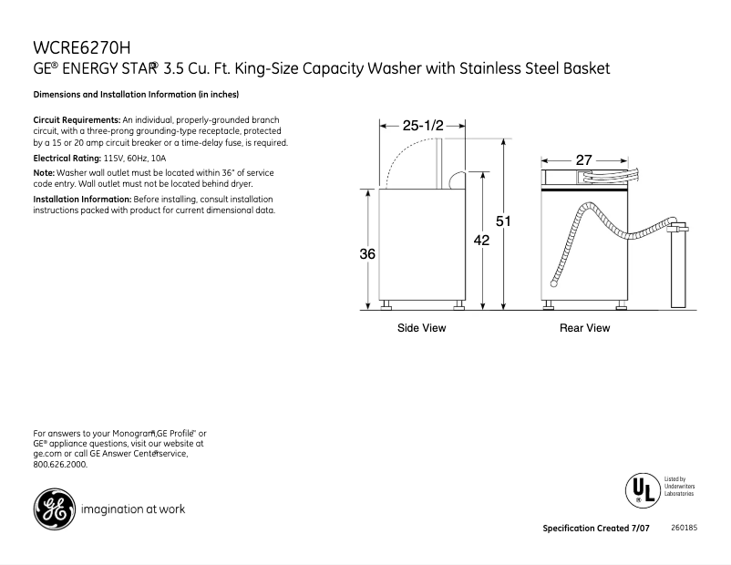 First page image of the manual for WCRE6270HWW