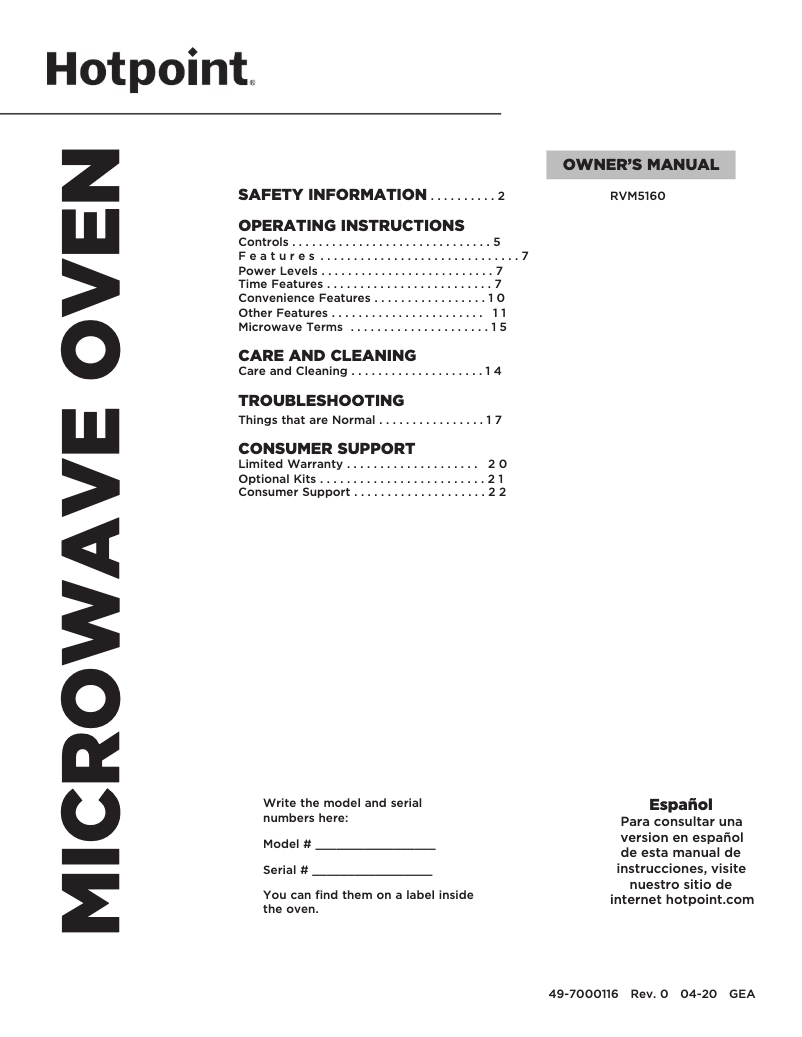 Page 1 of the manual Use and Maintenance Manual Hotpoint RVM5160MPSA