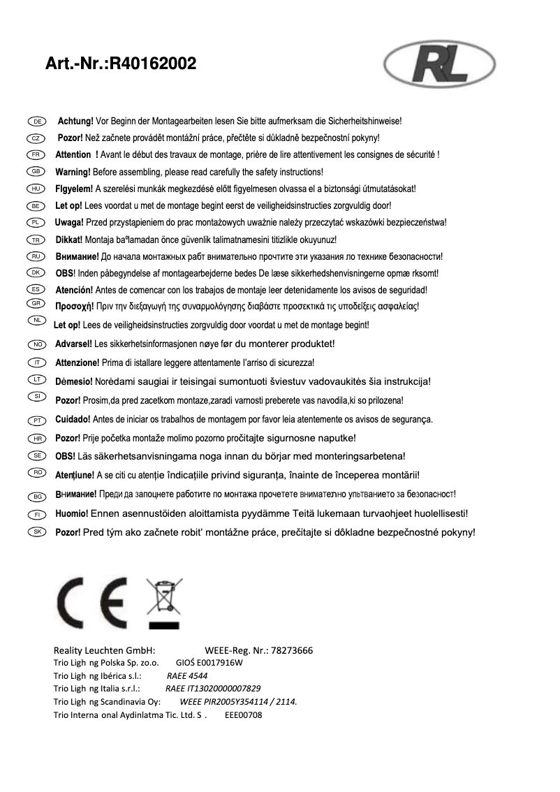 Page 1 of the manual User Manual Trio Lighting Magno