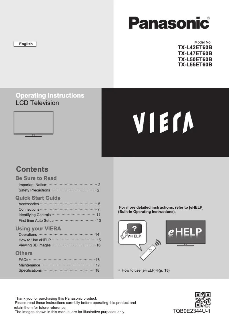 First page image of the manual for Viera TX-L50ET60B