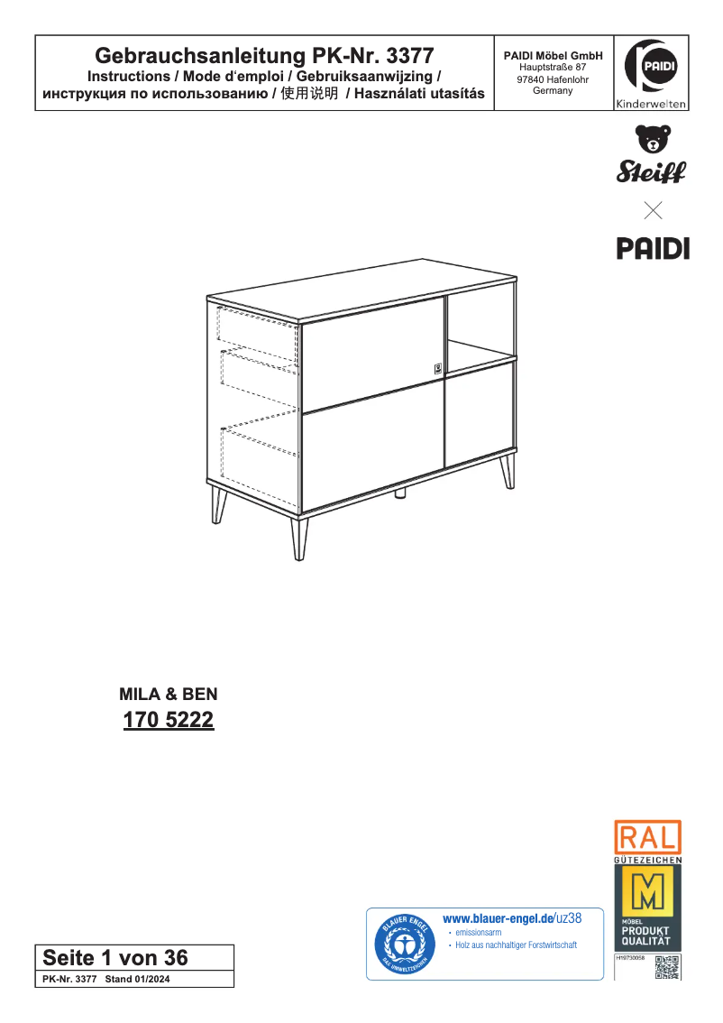 Page 1 of the manual User Manual Paidi Mila & Ben