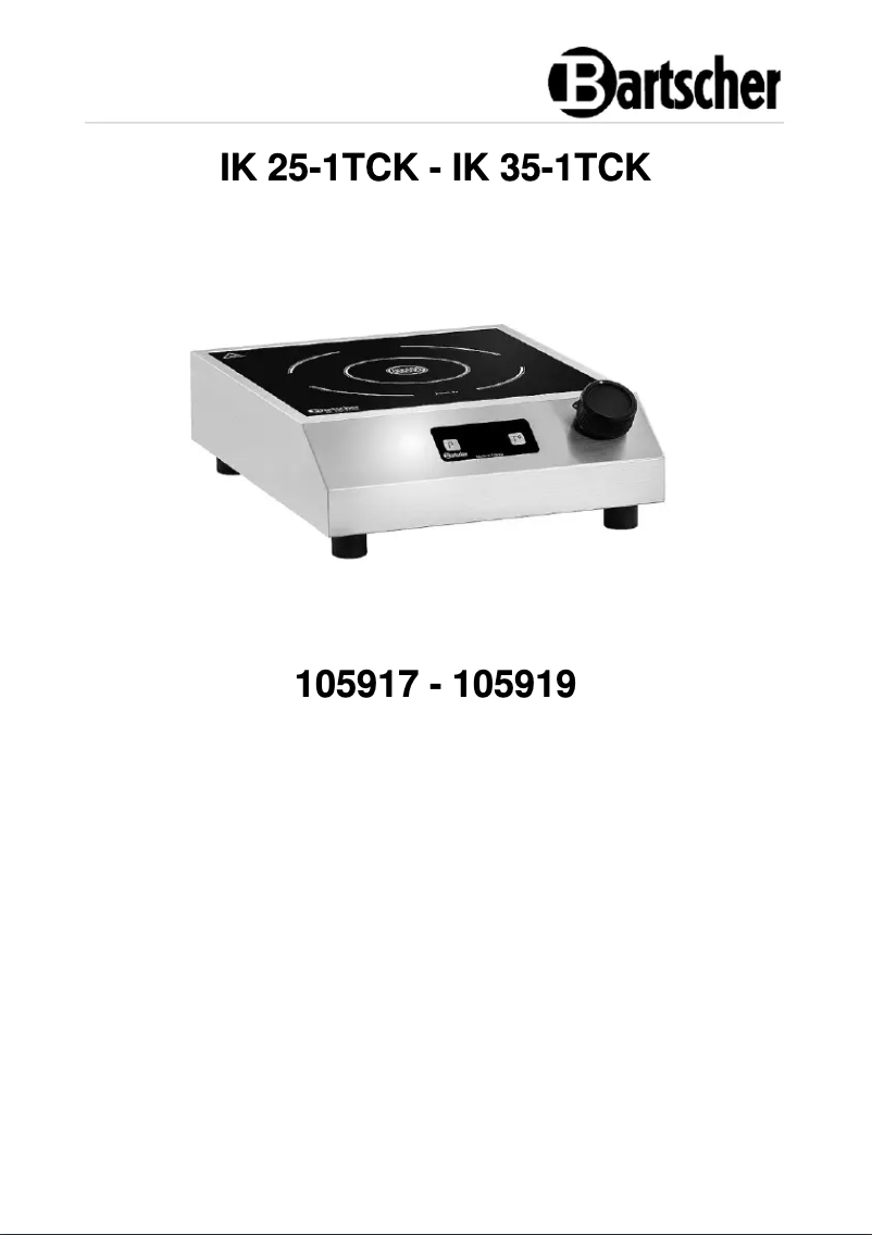 Page 1 of the manual Technical Sheet Bartscher IK 25-1TCK