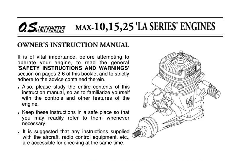 Page 1 of the manual User Manual O.S. Engine 10LA