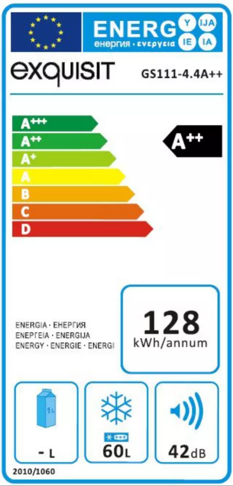 Page 1 of the manual Energy Label Exquisit GS111-4.4A++