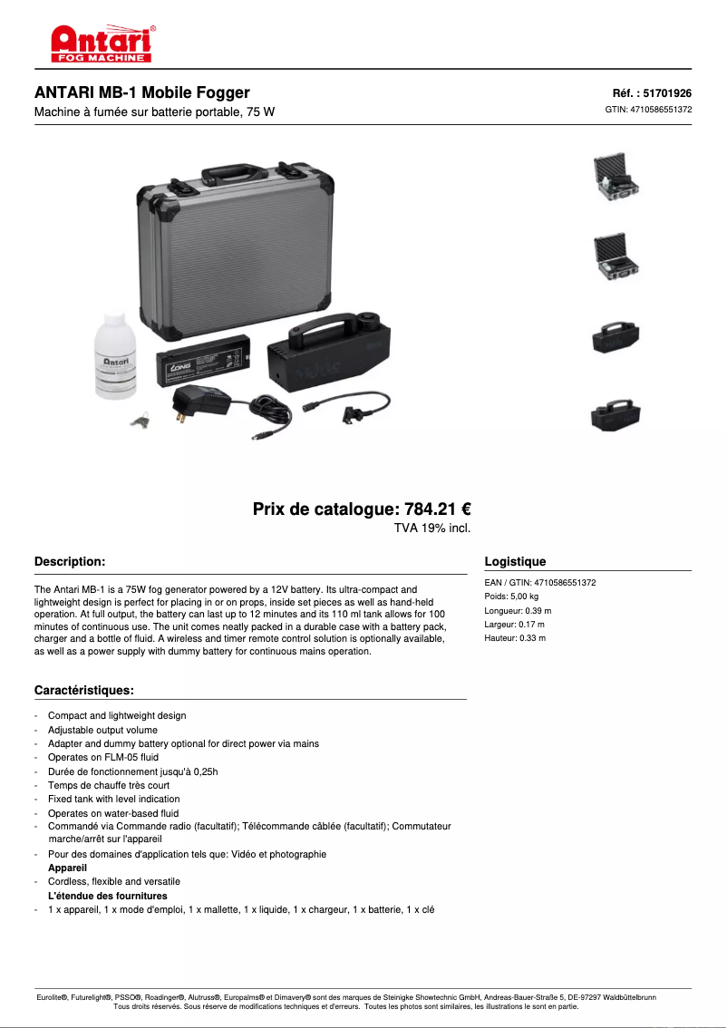 Page 1 of the manual Technical Sheet Antari MB-1