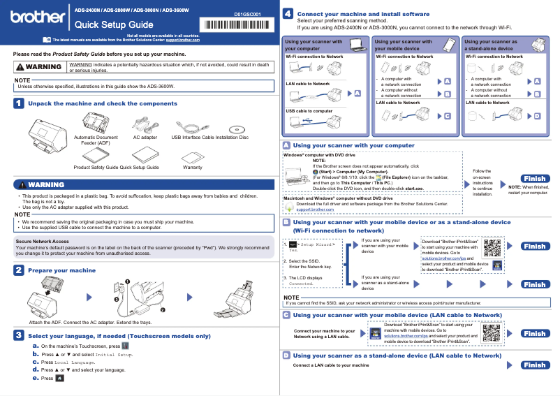 First page image of the manual for ImageCenter ADS-3600W