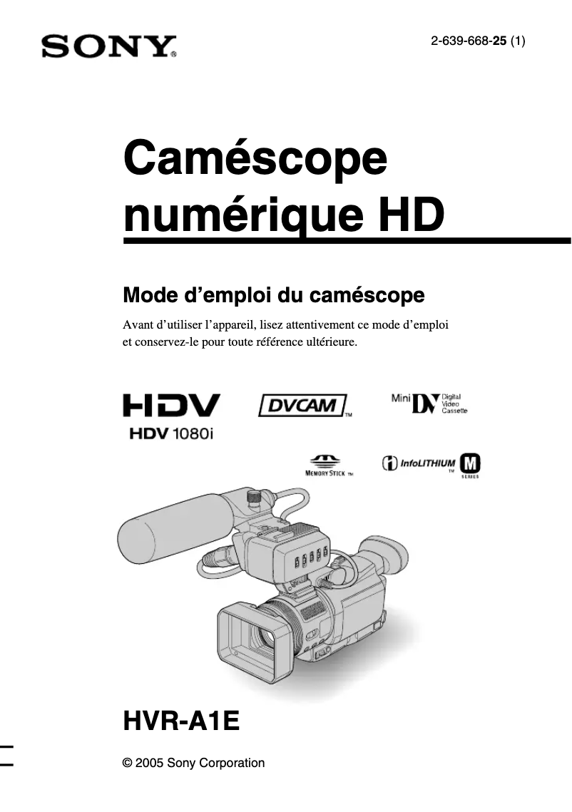 Page 1 of the manual User Manual Sony HVR-A1E