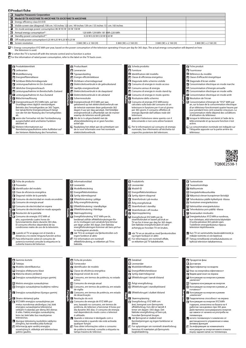 Page 1 of the manual Technical Sheet Panasonic TX-55CX740E