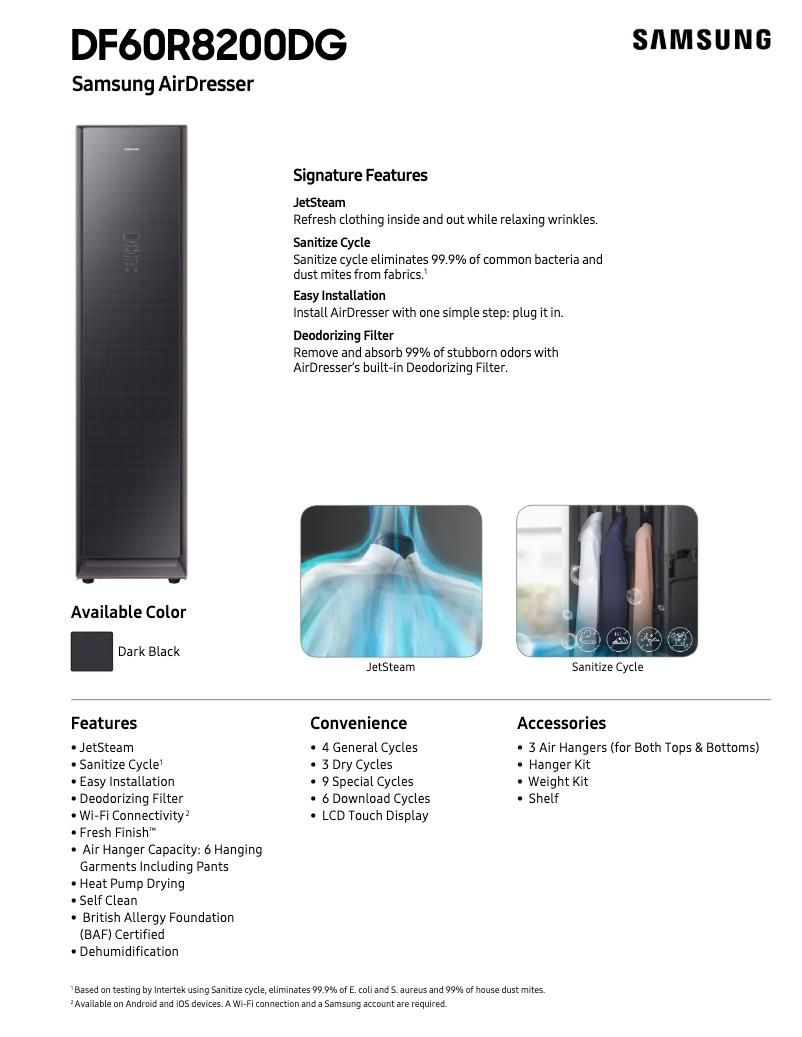 Page 1 of the manual Technical Sheet Samsung DF60R8200DG
