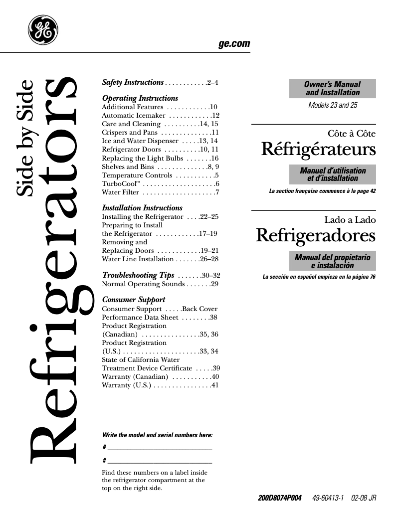 Page 1 of the manual Use and Maintenance Manual GE GSS23QGSCC