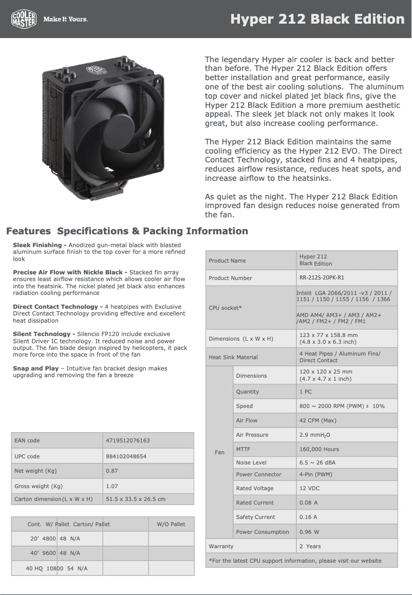 First page image of the manual for Hyper 212 Black Edition