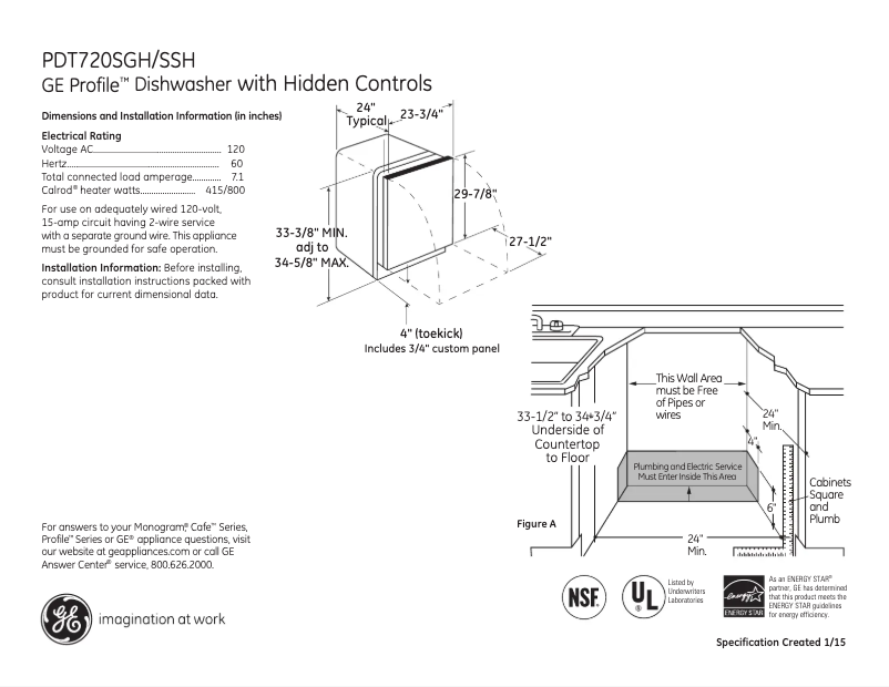 Page 1 of the manual Technical Sheet GE Profile PDT720SGHBB