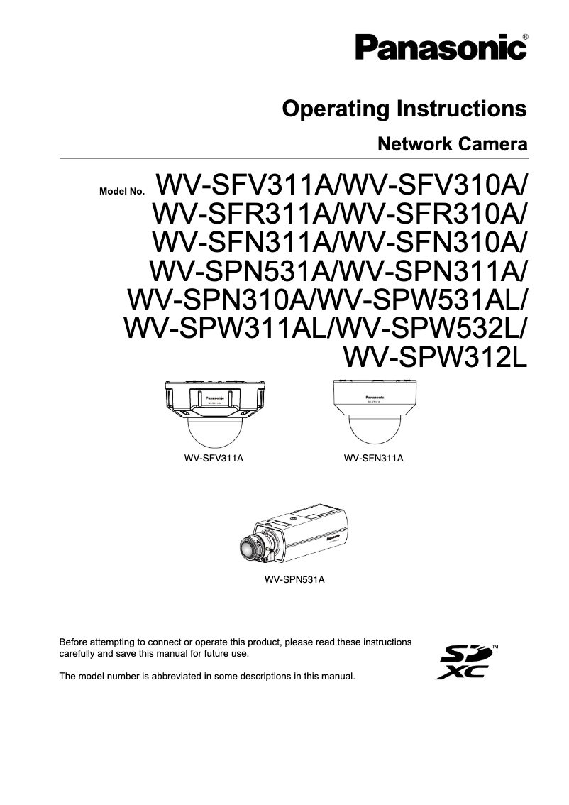 First page image of the manual for WV-SFV311A