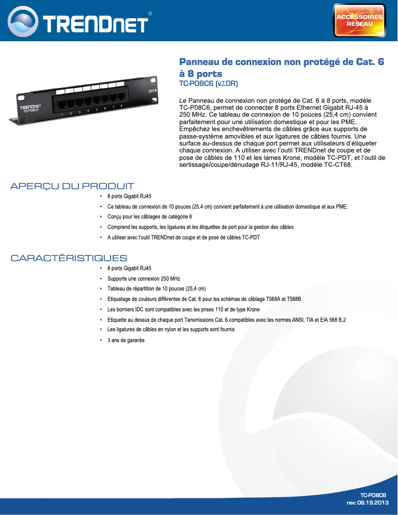 Page 1 of the manual Technical Sheet TRENDnet TC-P08C6